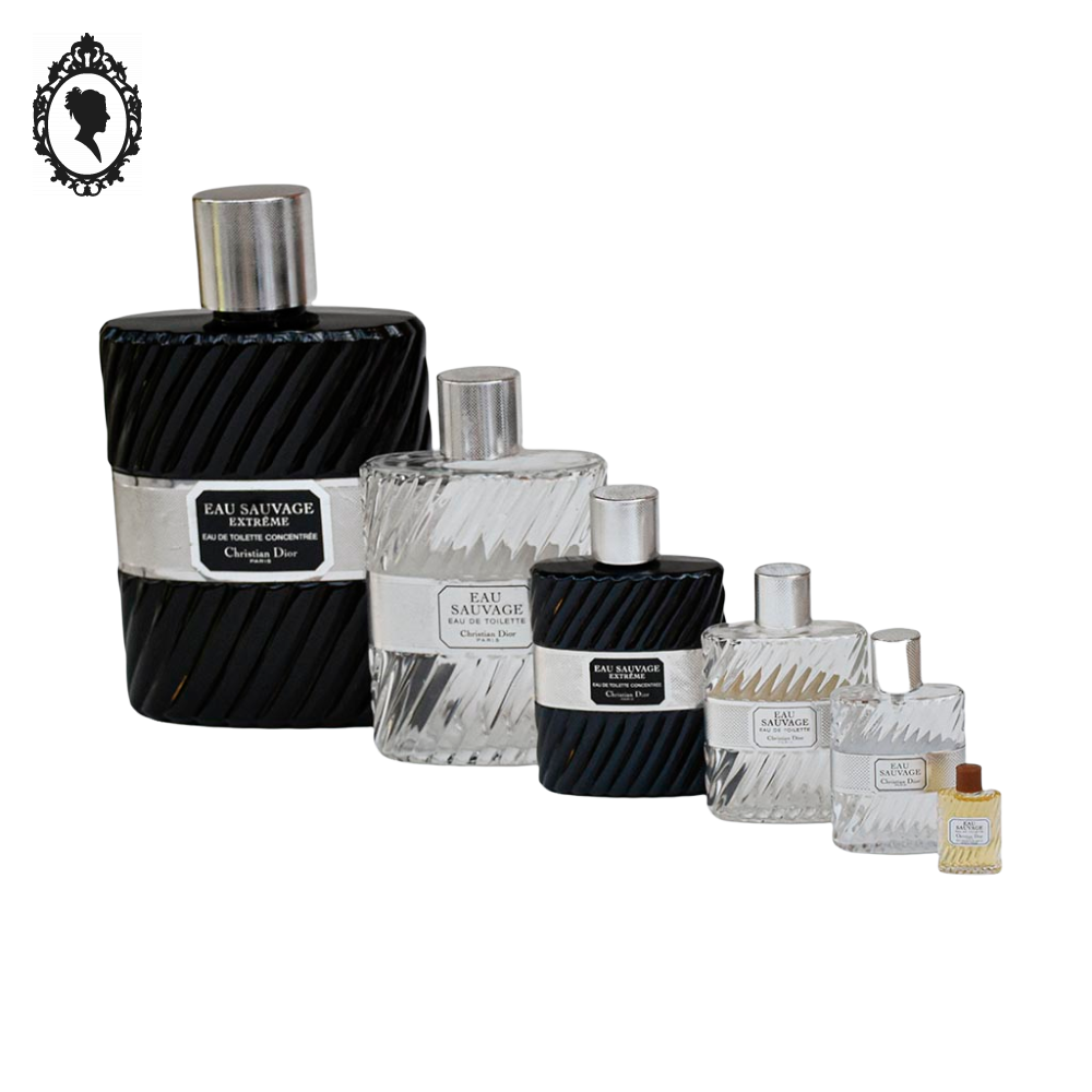 Lot 6 Flacons géant à miniature factices en cascade Dummy Parfum Eau sauvage de Dior objet de collection de Vitrine parfumerie