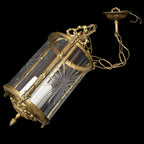 Lustre plafonnier lanterne cage 3 lumières verre bronze doré vintage