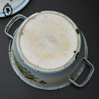 Marmite soupière émaillée fleurie bleu et blanc vintage ancienne