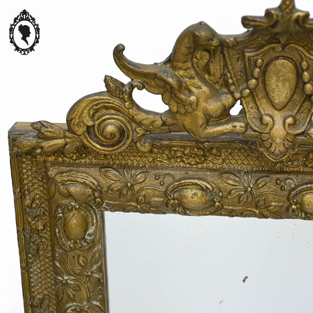 Miroir ancien avec fronton chimère phénix doré style Régence ou Napoléon 3 H 60 cm