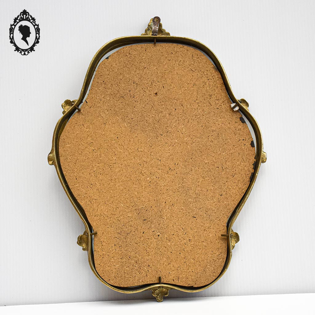 Miroir glace en bronze doré arabesque baroque mural H 36 cm vintage