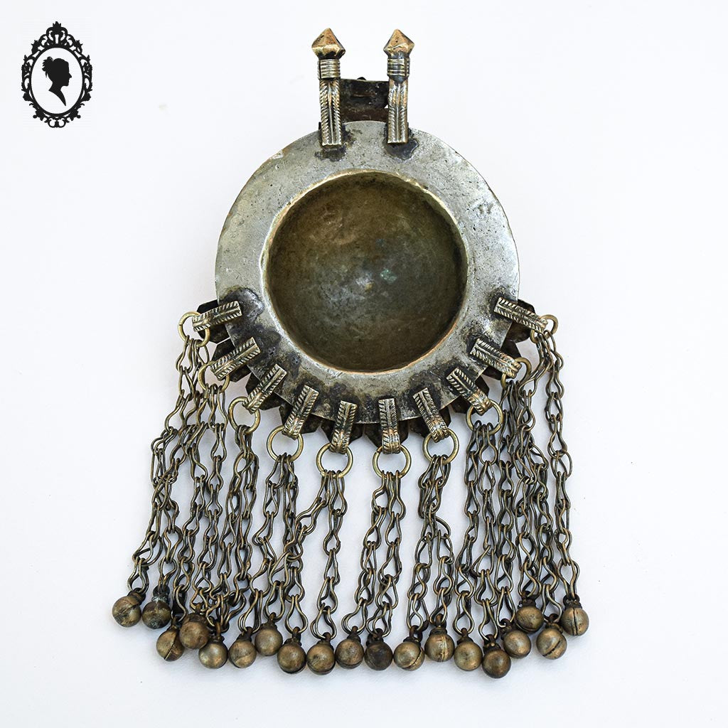 Pendentif collier ethnique métal antique H 16 cm nomade vintage ancien