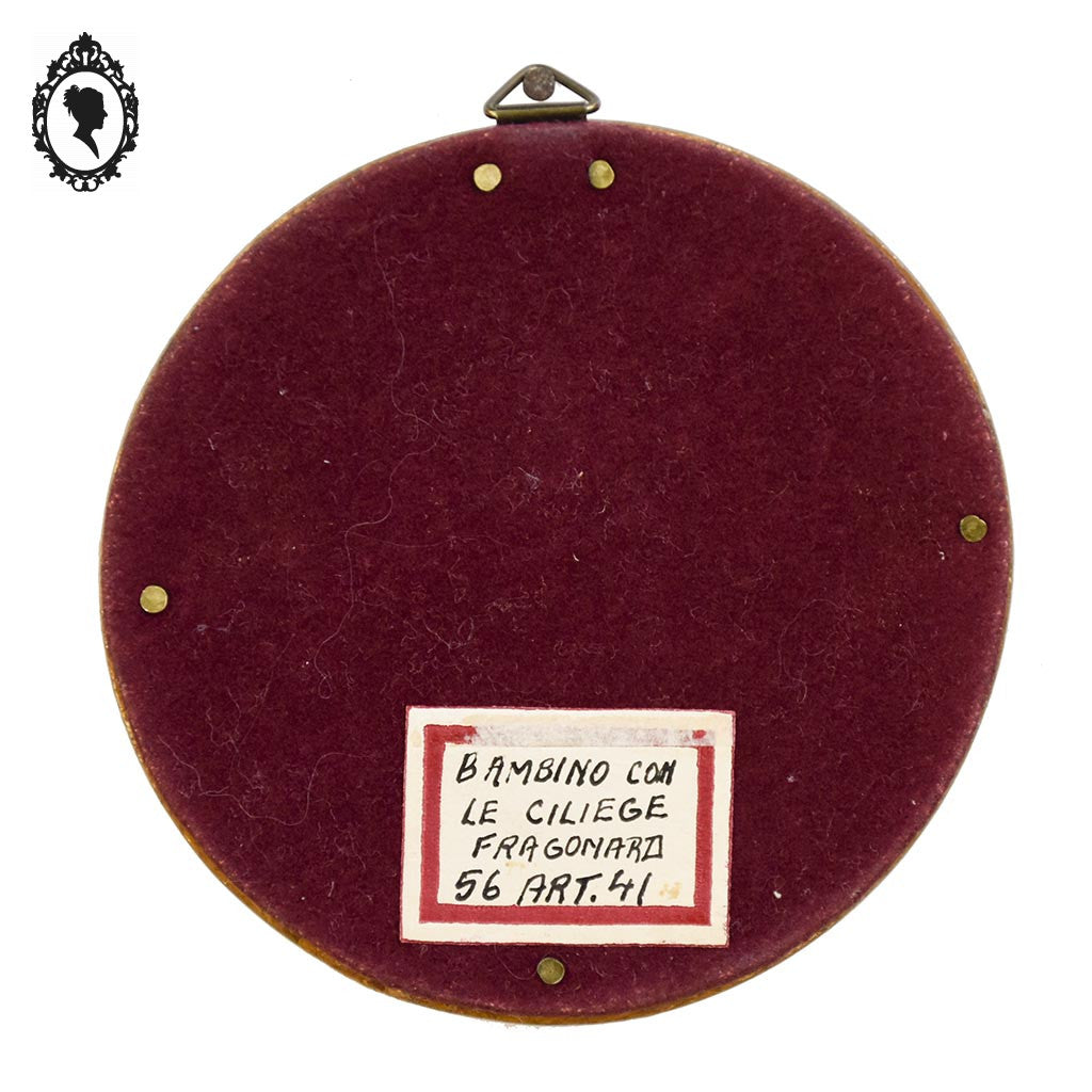 Petit cadre miniature portrait Enfant aux cerises Fragonard sur ivoire signé ancien
