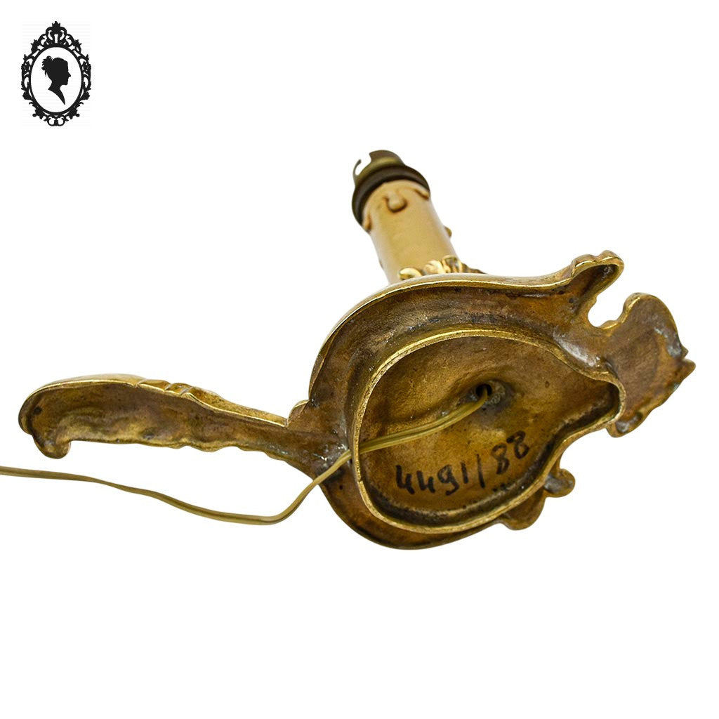 Petite lampe bougeoir à main à poser queue de rat, rat de cave bronze doré vintage