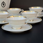 Service 12 tasses à café pots cafetière sucrier porcelaine fine UC Limoges blanc doré