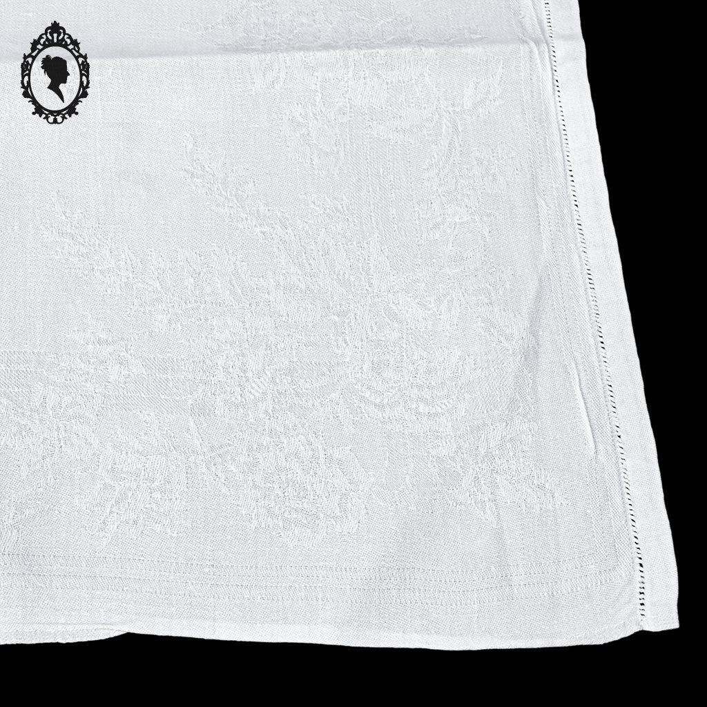 Service nappe et 12 serviettes de table anciennes damassées blanches monogramme JR