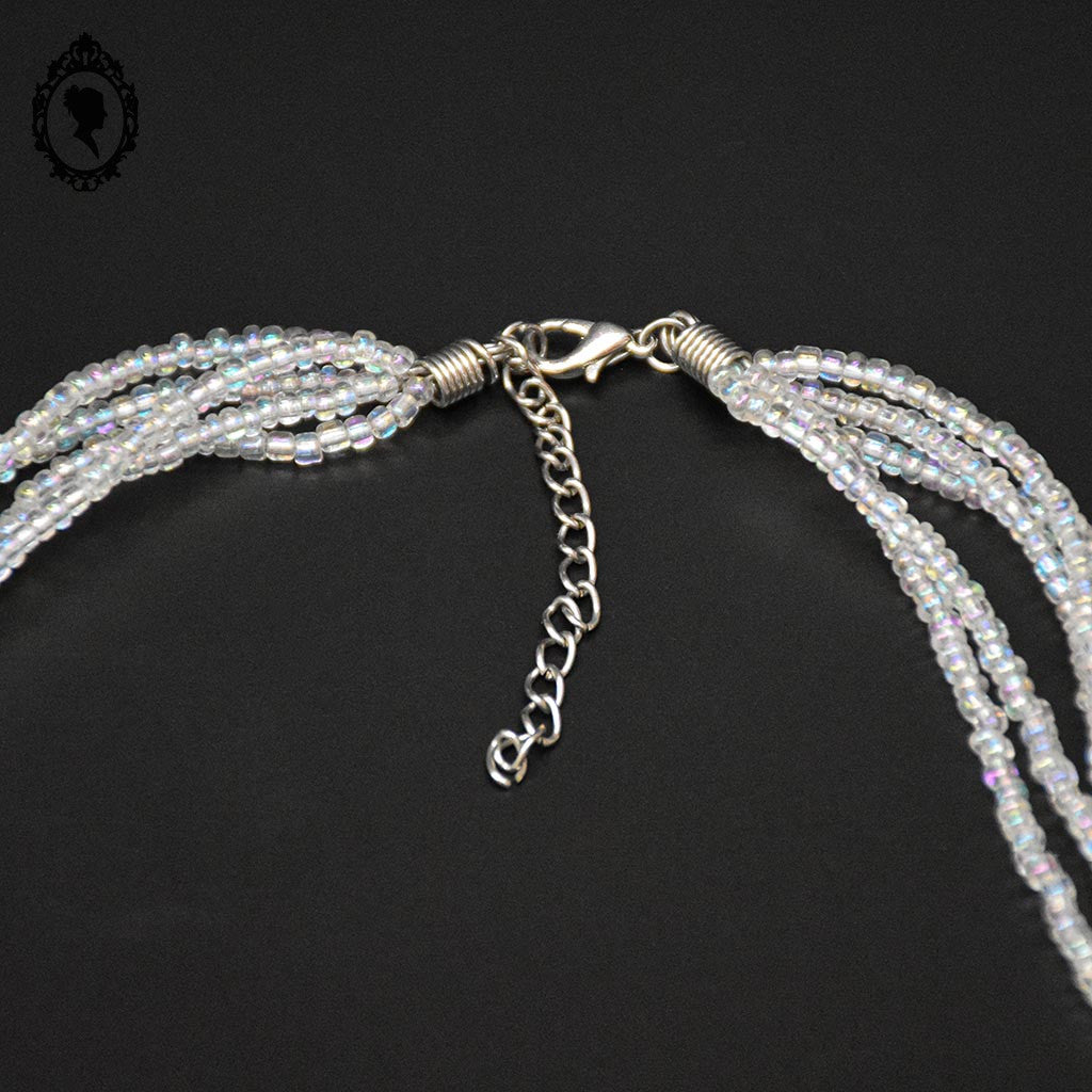 Superbe collier perle nacre carré beige irisé multi rangs 5 rangs