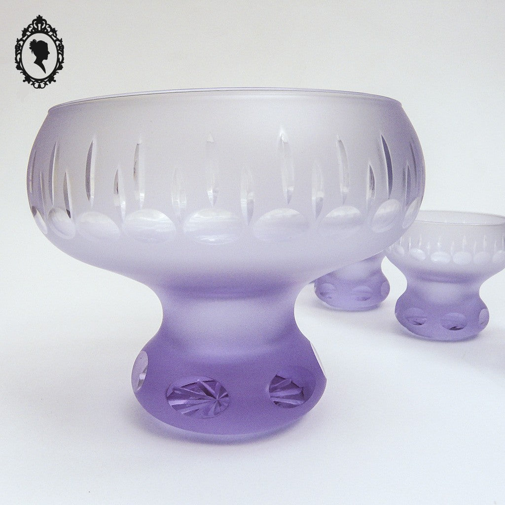 Rare service à dessert coupe et 5 coupelles en cristal violet ancien Art Déco