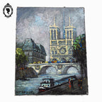 Tableau peinture à l’huile Notre Dame de Paris souvenir Montmartre 1983 18 x 14 cm