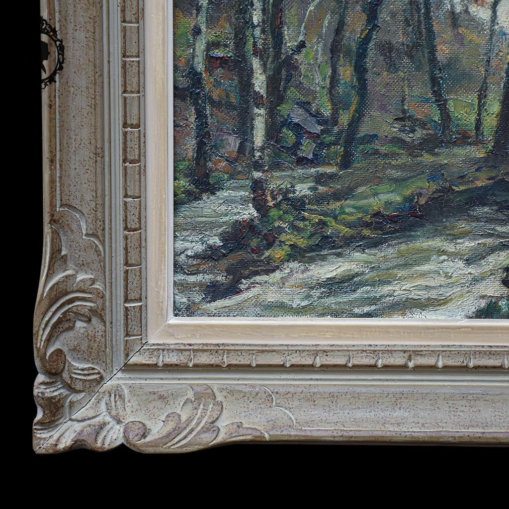 Tableau peinture à l’huile paysage signé Roger Serpantié sur isorel vintage