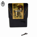 Tirelire boite souvenir de Lourdes ancienne en carton bouilli noir