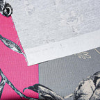 Tissu coupon ameublement coton fleuri gris noir rose Yin Yang Paris 325 x 285 cm