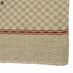 Torchon tramé pur fil de lin beige à liteau rouge ancien et Neuf