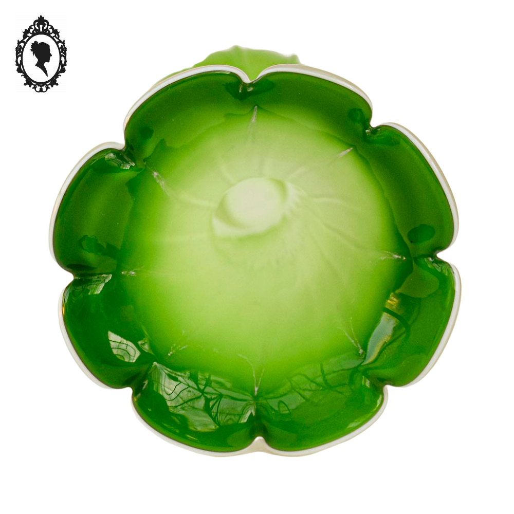 Vase soliflore forme fleur vert blanc verre style Murano