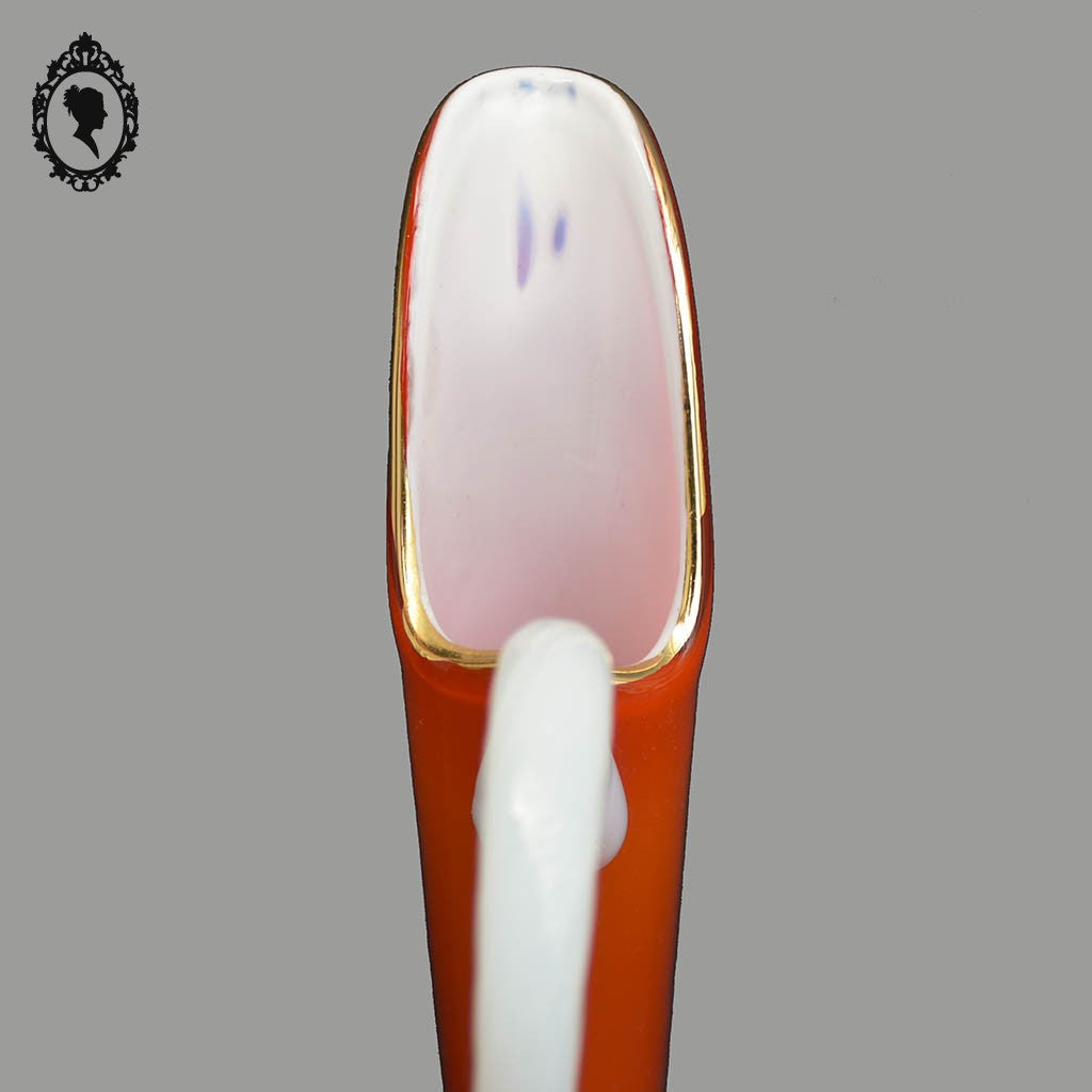Vase soliflore sur pied anse opaline verre opalescent blanc et orange