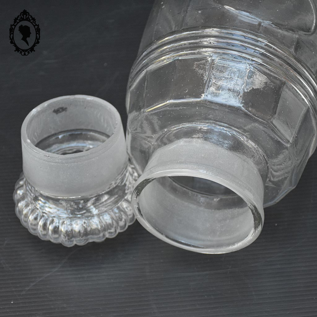 Pot en verre soufflé flacon Apothicaire pharmacie couvercle forme tonneau ancien