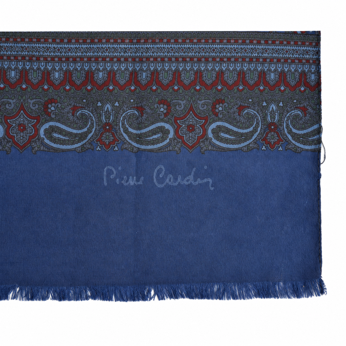 Foulard Pierre Cardin 100 % soie bleu marine à motifs cachemire Made in Italy
