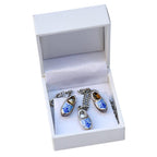 Parure en argent sabots bleu et blanc style Delft hollandais – Collier pendentif chaîne et boucles d’oreilles