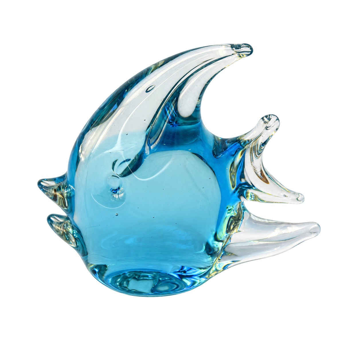 Poisson décoratif en verre bleu turquoise et transparent H 10 cm