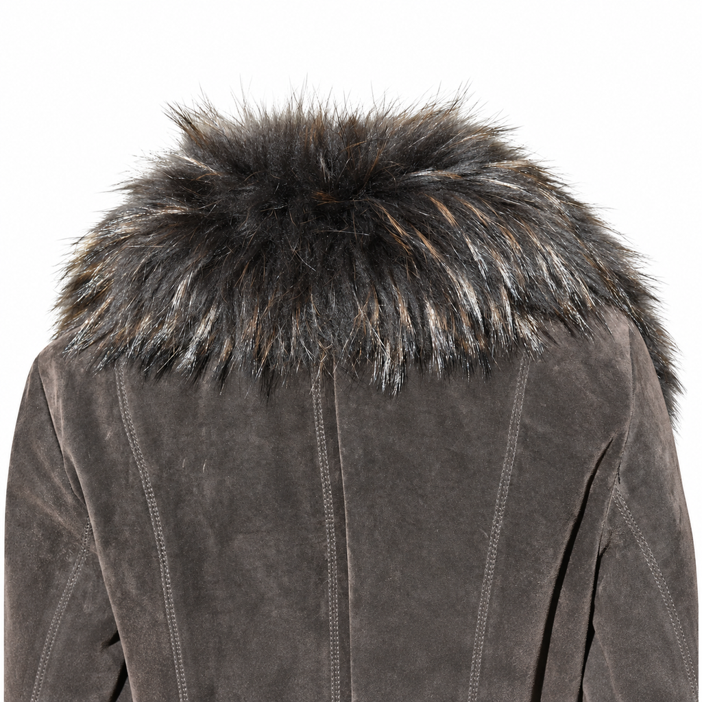 Superbe veste Oakwood en daim cuir marron et fourrure cintrée et ceinturée taille S