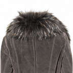 Superbe veste Oakwood en daim cuir marron et fourrure cintrée et ceinturée taille S