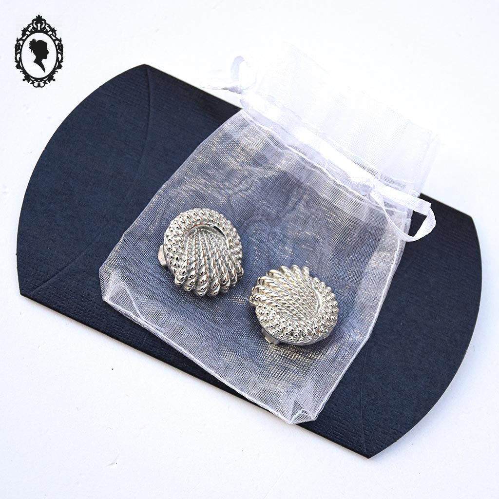 Boucles d’oreilles métal gris croissant de lune vintage