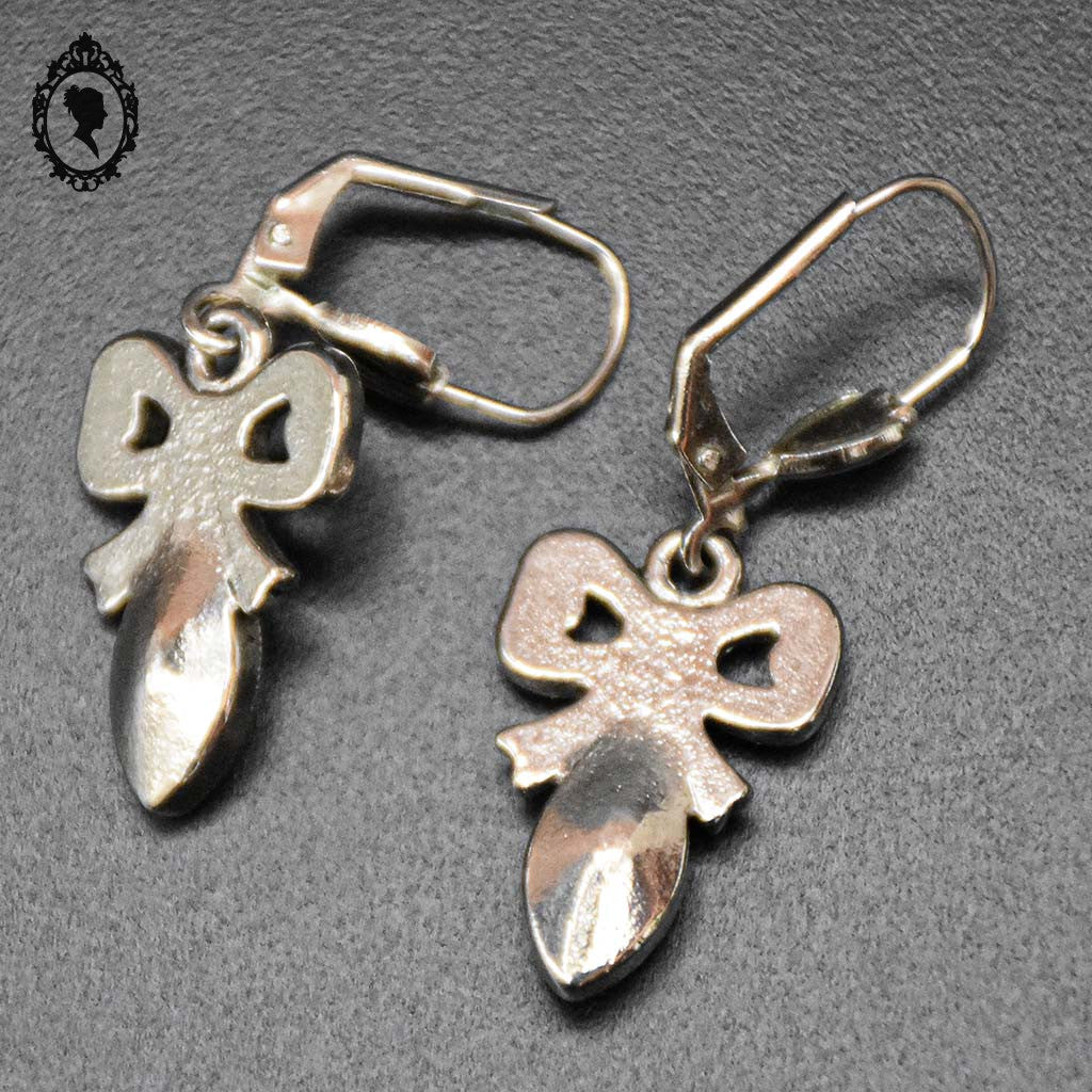 Boucles d’oreilles percées nœud avec strass marcassite pampilles métal gris