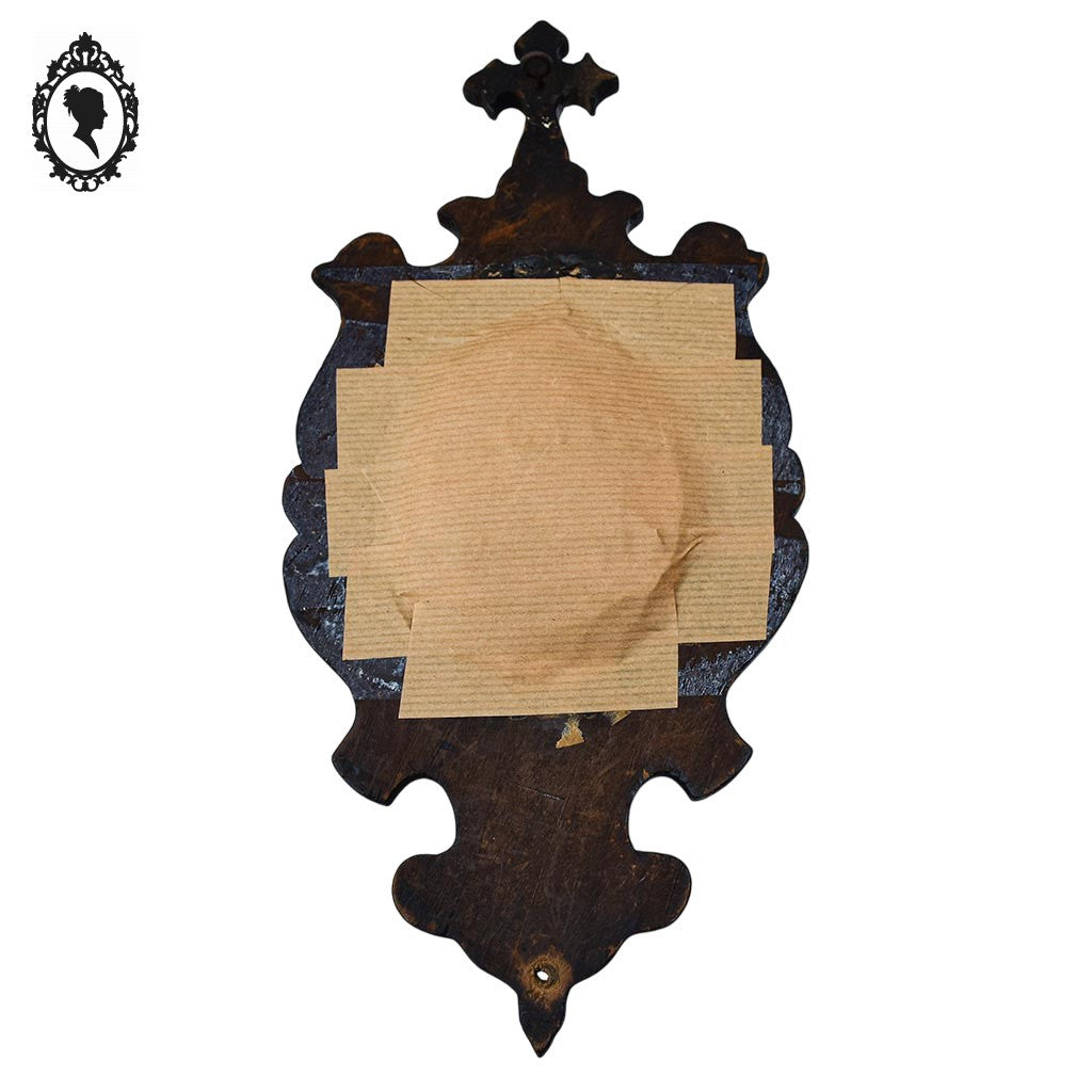 Cadre reliquaire ovale noir verre bombé buste Christ calcaire pétrifié ancien Napoléon 3