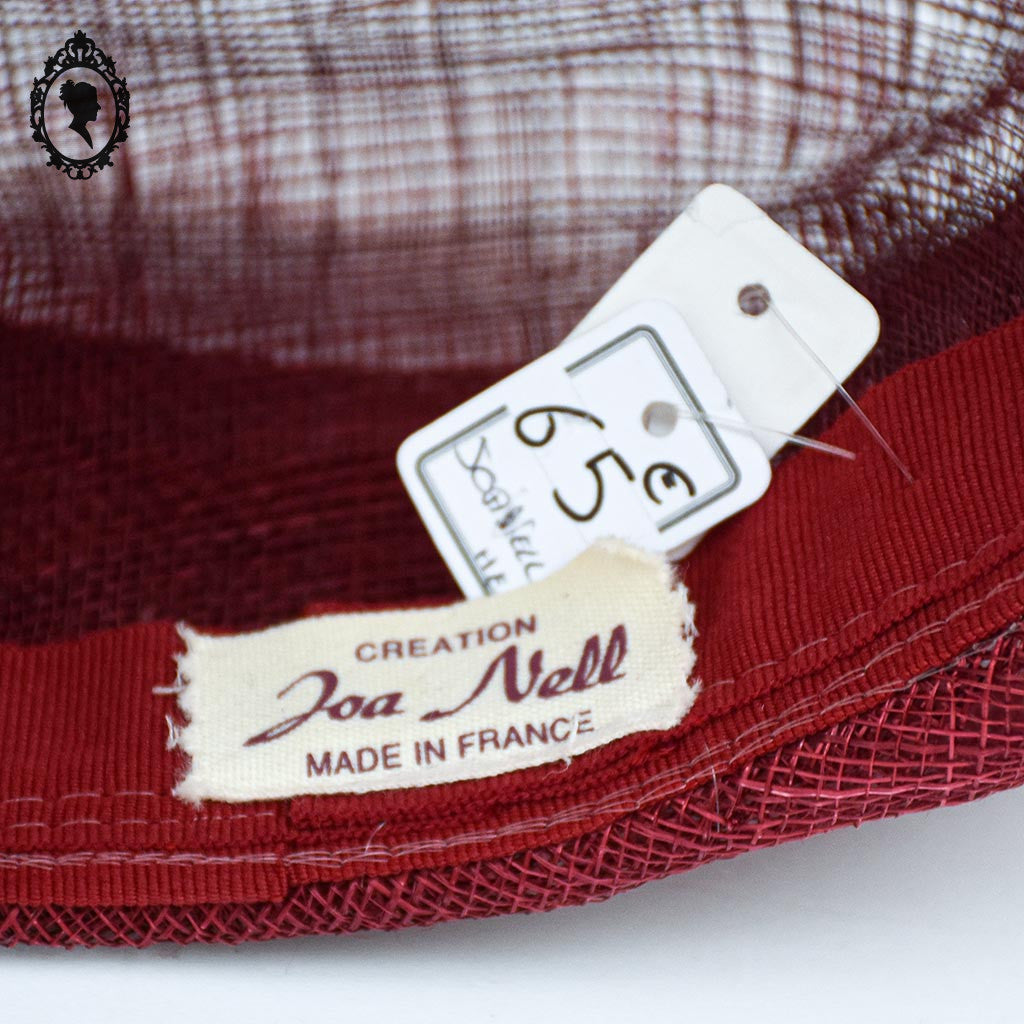Chapeau femme cérémonie rouge bordeaux JOA NELL sisal paille NEUF Taille S ou 55 cm