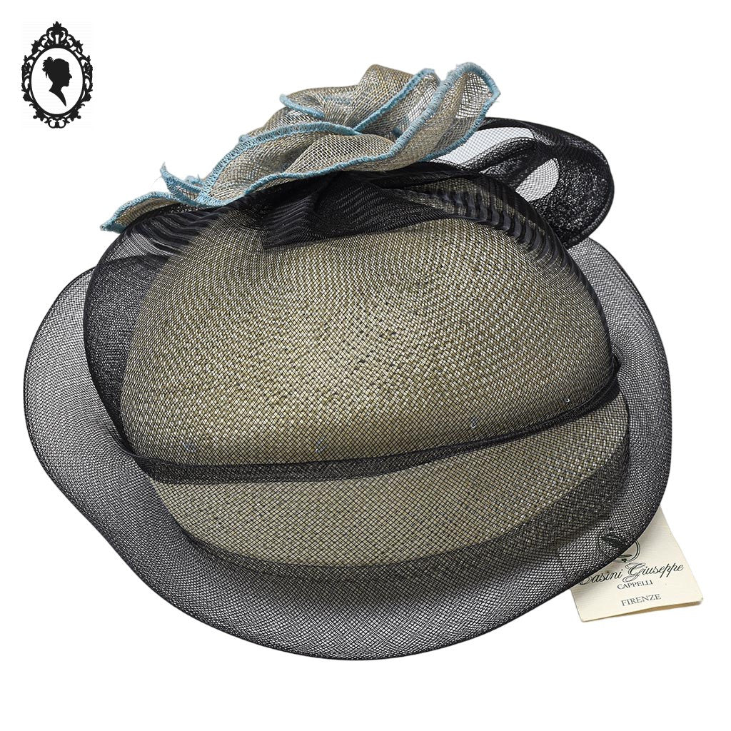 Chic chapeau été femme beige noir bleu fibre naturelle T M / 57 cm
