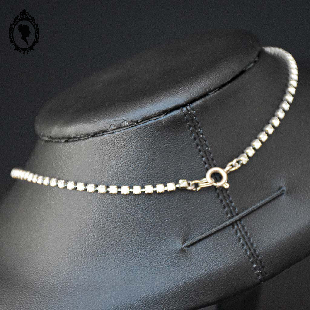 Chic collier de princesse strass faux diamants métal gris vintage