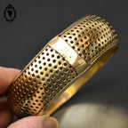 Chic gros bracelet manchette jonc large bombé laiton doré petits trous vintage