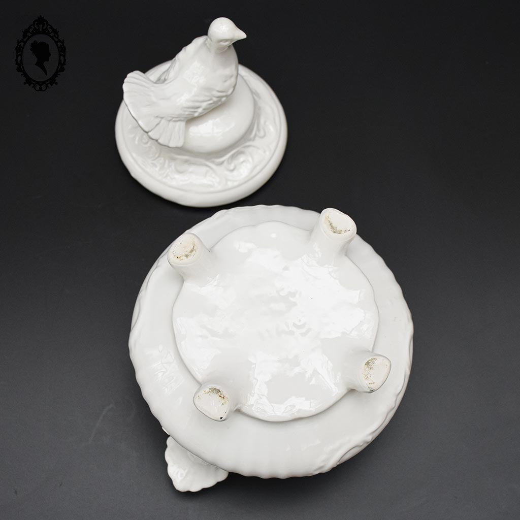 Chic soupière porcelaine blanche oiseau colombe Italie vintage