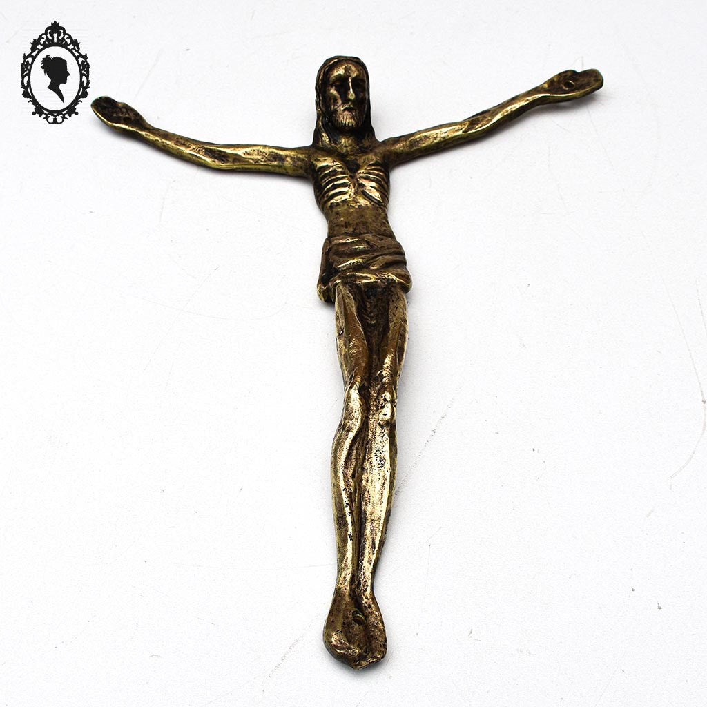 Christ crucifix H 33 cm en bronze doré signé J Mehary