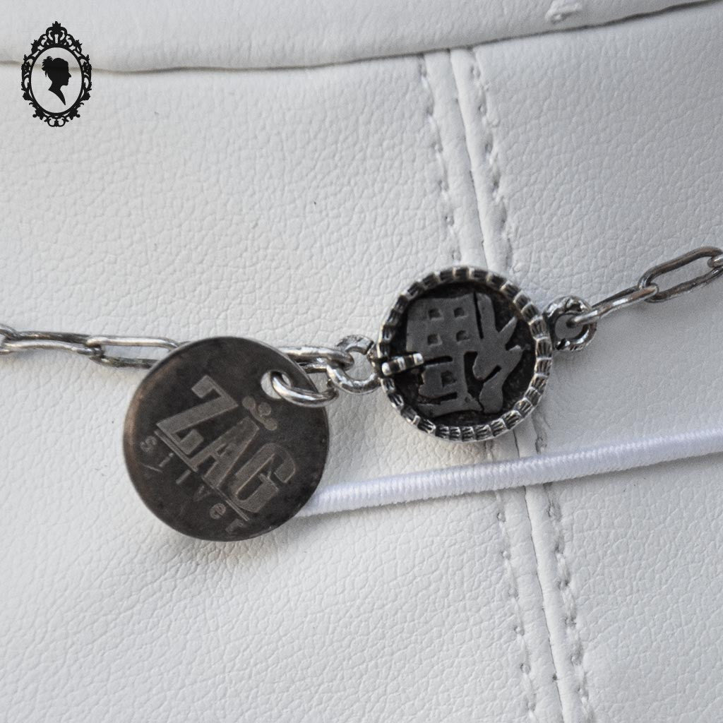 Collier ZAG style asiatique argenté grosses perles chaîne