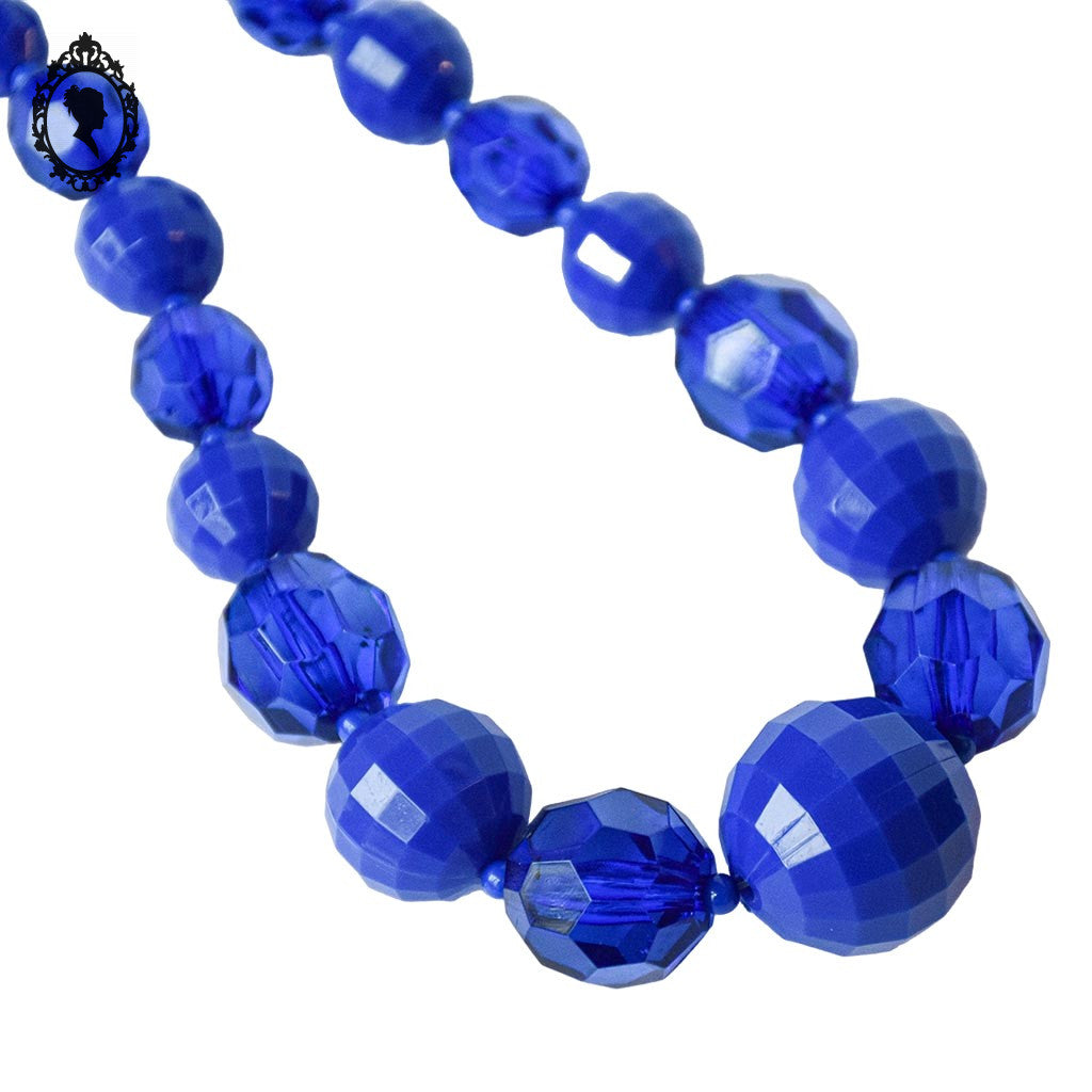 Collier perles à facettes en cascade bleu vif vintage