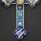 Croix en micro mosaïque de Roma Italienne photo verre H 10,5 cm ancienne