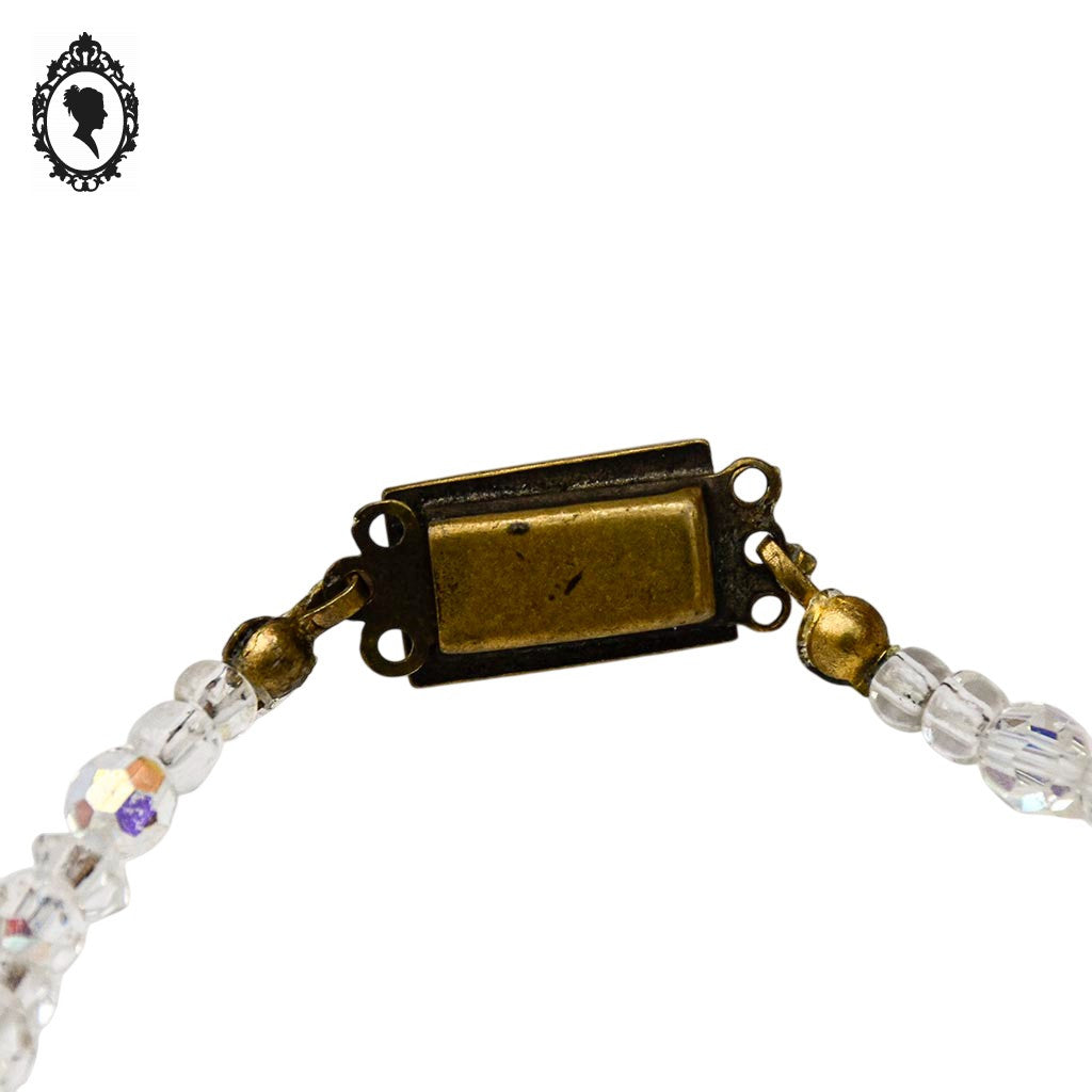 Élégant collier en cristal aurore boréale AB blanc en cascade bijou ancien vintage