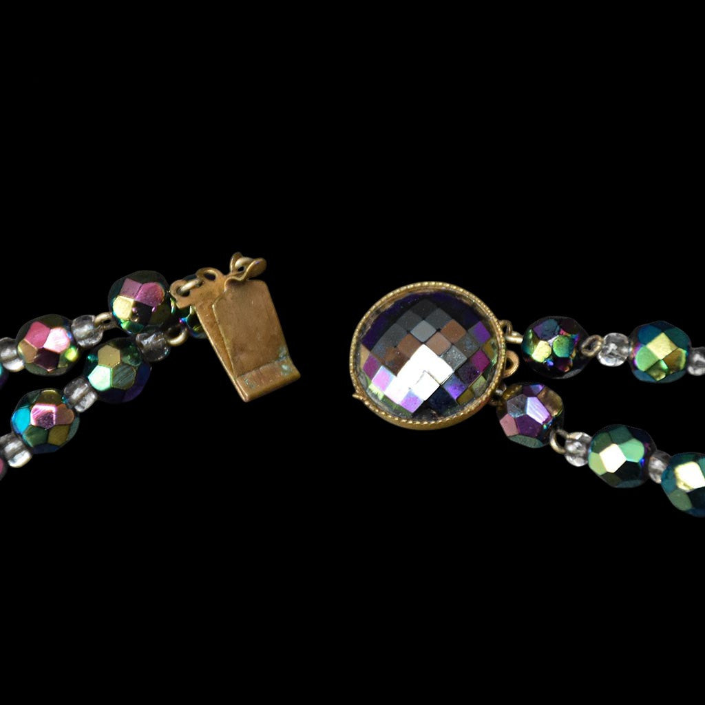 Élégant collier en cristal aurore boréale noir 2 rangs bijou ancien vintage