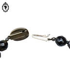 Élégant collier perle de verre facetté noir vintage ancien