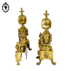 Élégante paire de chenets bronze doré pattes de lion accessoire de cheminée ancien Napoléon 3 XIX ème