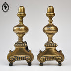 Élégants chenets en bronze doré accessoire de cheminée ancien