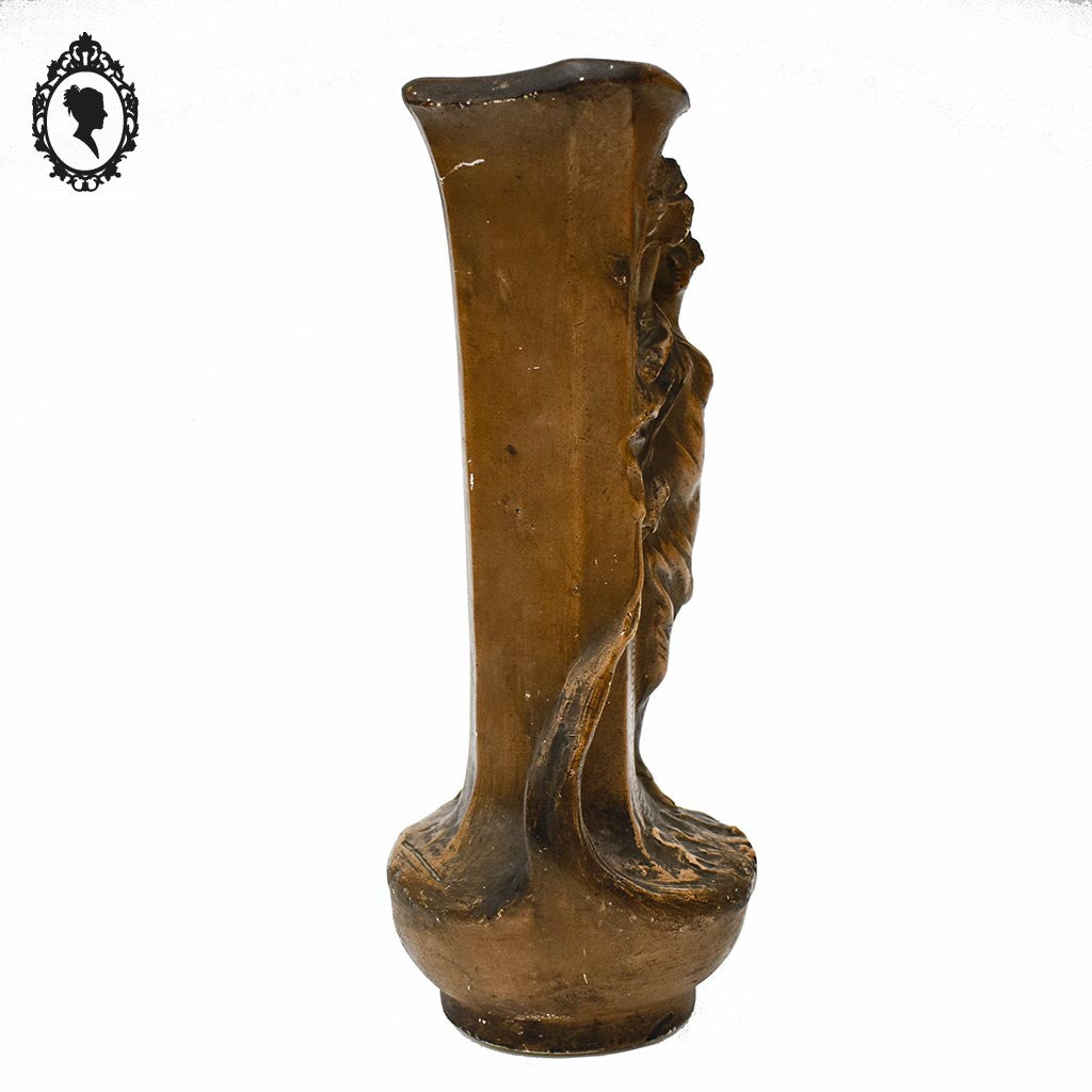 Grand vase Art Nouveau Gustave Van Vaerenbergh en plâtre marron ancien