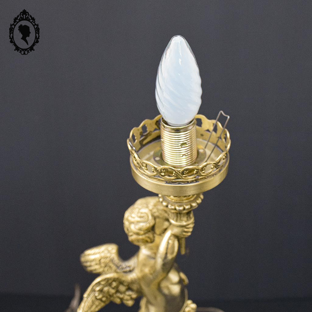 Grande lampe de table Amour cupidon putti chérubin ange dorée globe boule verre vintage
