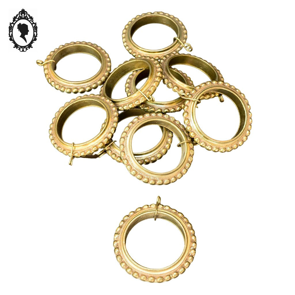 Lot 10 anneaux en bronze plein D 7,5 cm rang de perles accessoire pour rideau ancien