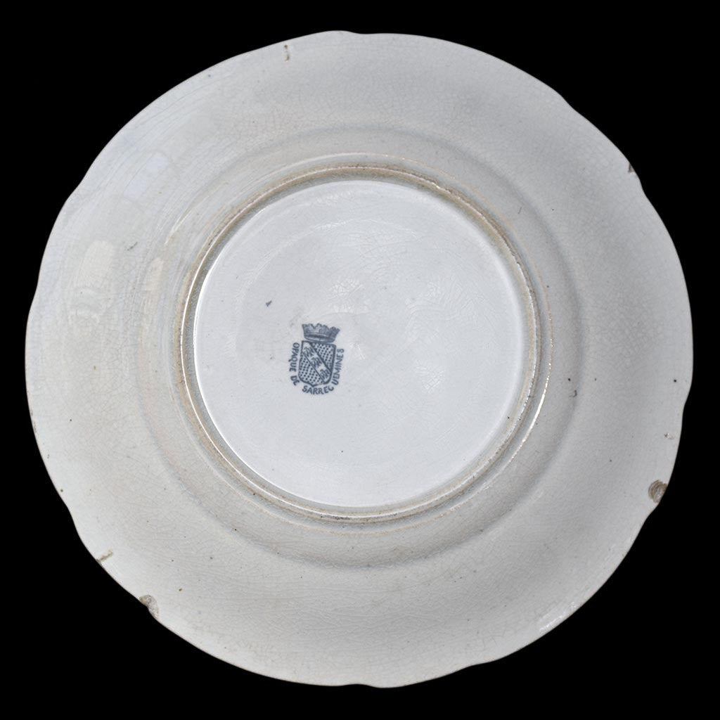 Lot 3 assiettes à dessert parlantes beige noir opaque de Sarreguemines anciennes