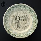 Lot 5 assiettes à dessert parlantes mariage beige et vert Digoin Sarreguemines anciennes