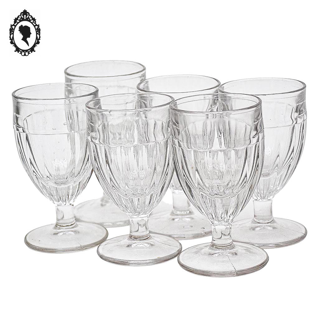 Lot 6 verres à digestif bistrot épais blancs à pied anciens