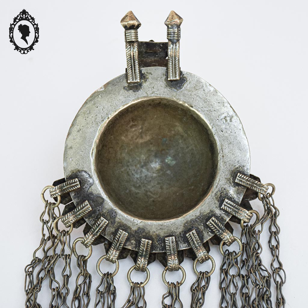 Pendentif collier ethnique métal antique H 16 cm nomade vintage ancien