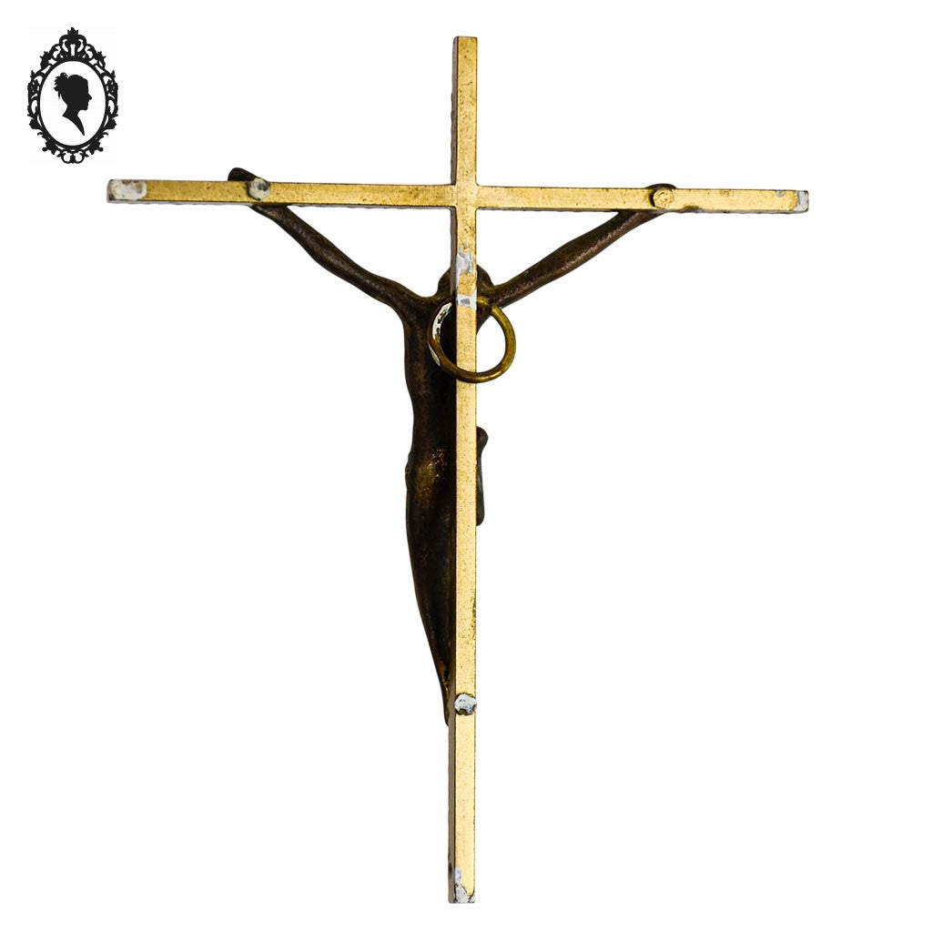 Croix christ crucifix mural en bronze doré signé Mermet vintage
